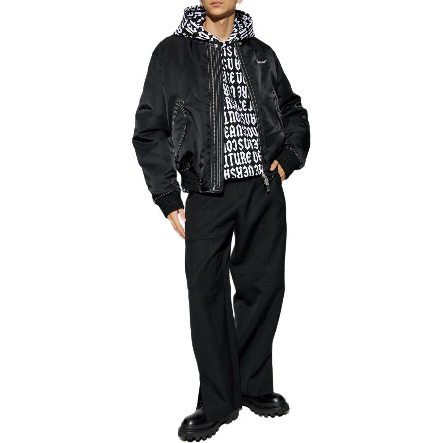 Lookbook VERSACE JEANS  Black Hoodie with Allover Letter Print & Logo. 77GAI331-FS157-L01