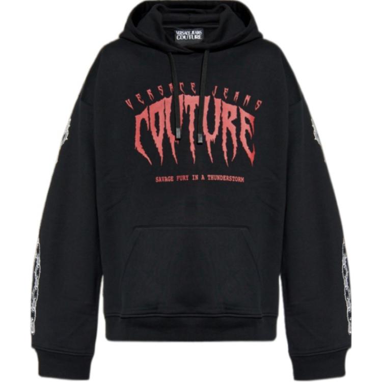 VERSACE JEANS  Black Hoodie with Pattern Print. 77GAIE00-CF02E-899