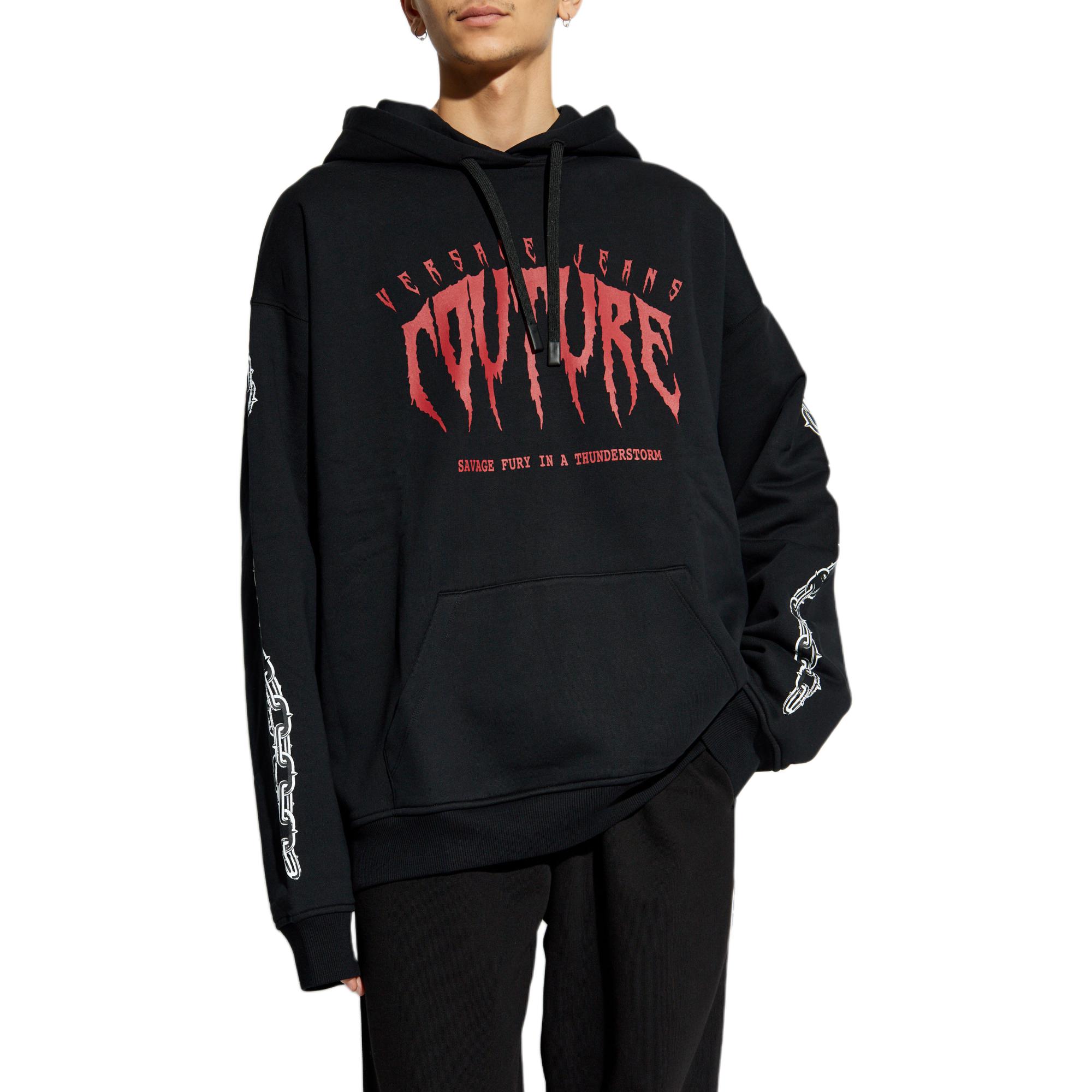 Lookbook VERSACE JEANS Hoodie Hitam dengan Cetakan Pola. 77GAIE00-CF02E-899