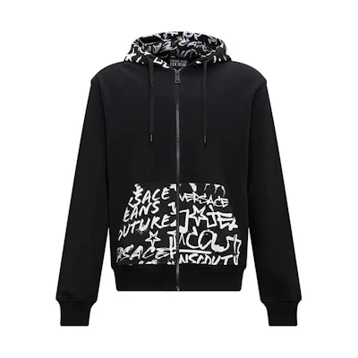 VERSACE JEANS Black Hoodie Zip-Up Sweatshirt 75GAI3Z1-FS093-899