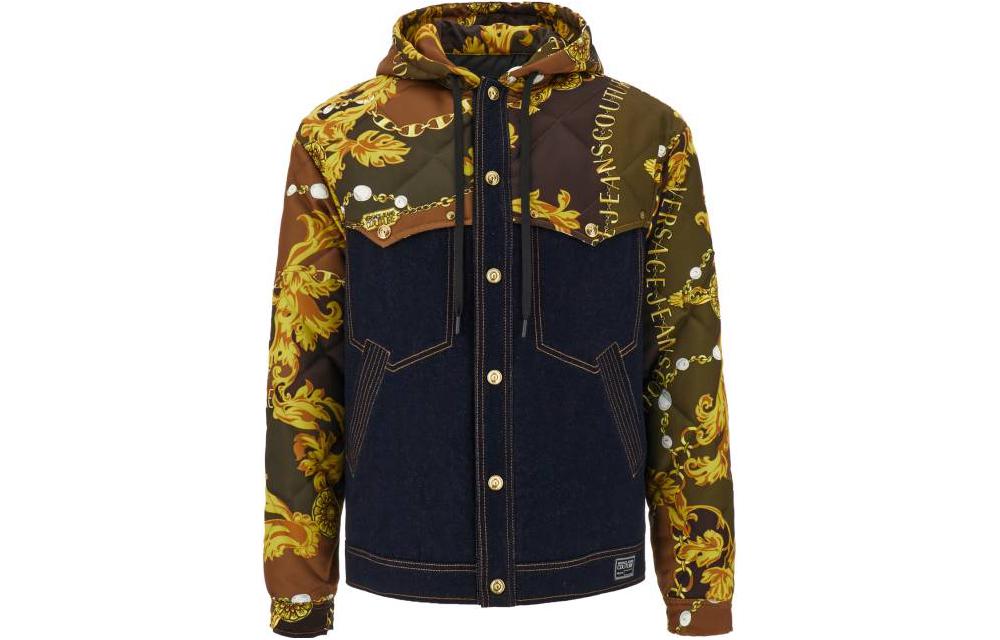 Order VERSACE JEANS 黑色拼接長袖連帽外套夾克。 75GAS47M-DT024-904