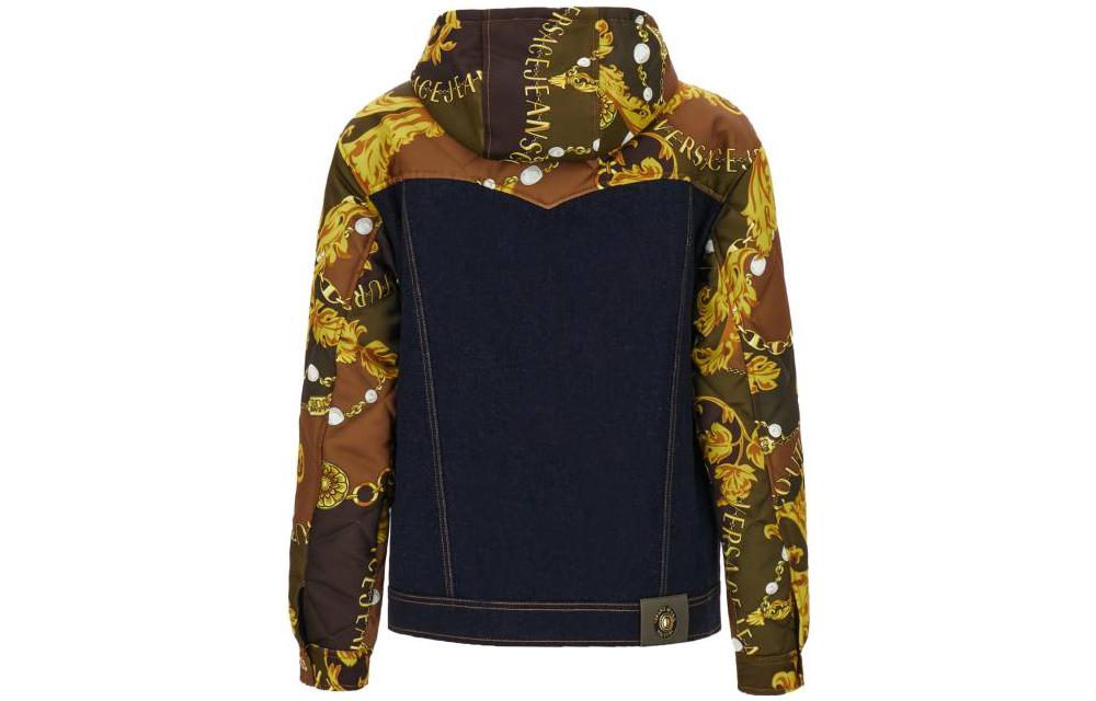 Lookbook VERSACE JEANS 黑色拼接長袖連帽外套夾克。 75GAS47M-DT024-904