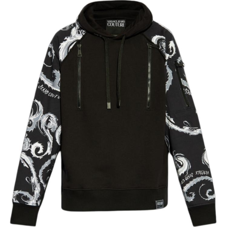 VERSACE JEANS  Black Printed Hoodie Long Sleeve Pullover 77GAI308-FS161-KJ2