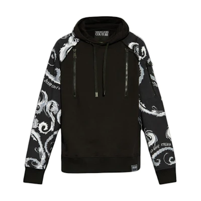 VERSACE JEANS Black Printed Hoodie Long Sleeve Pullover 77GAI308-FS161-KJ2