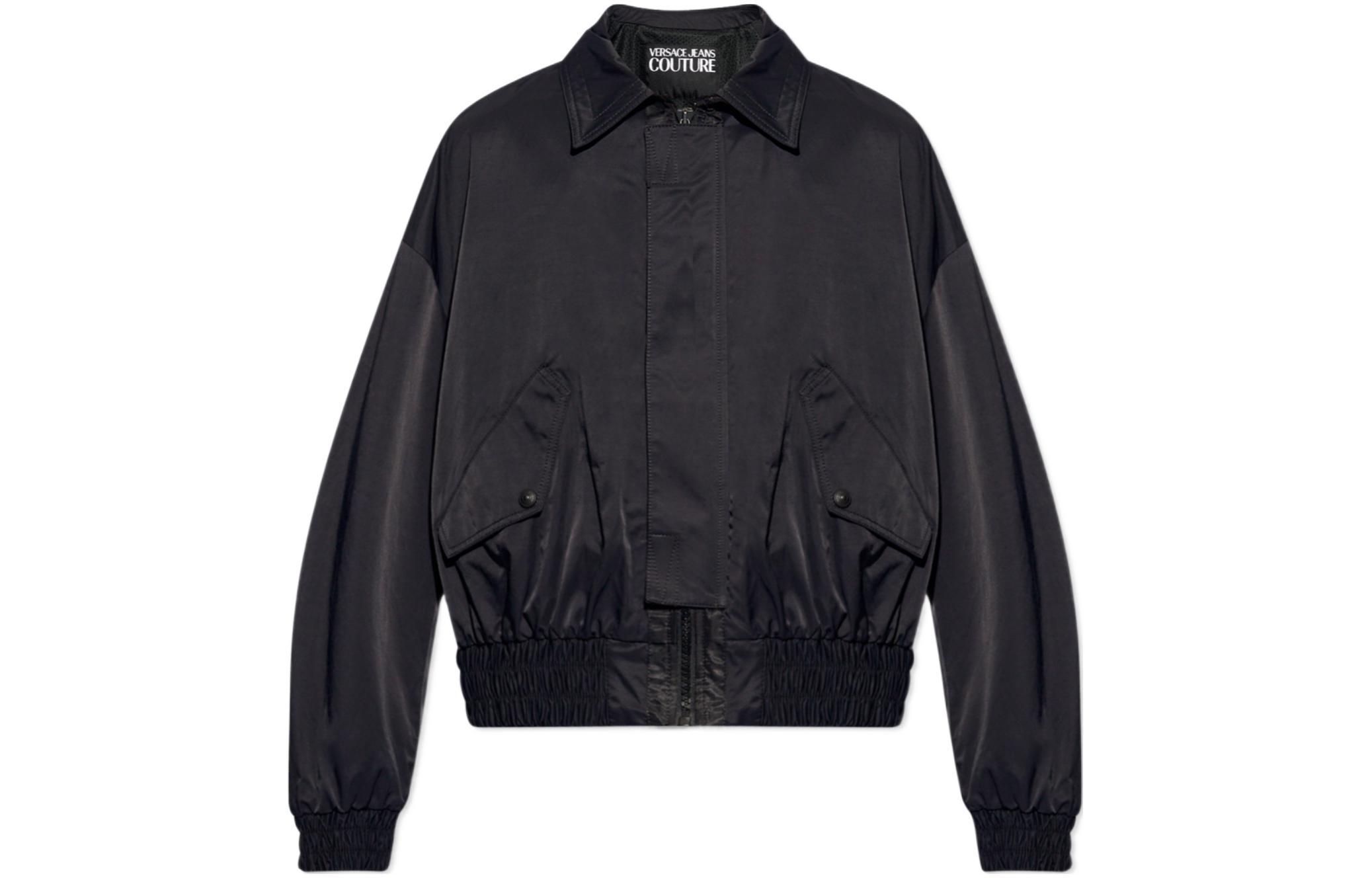 VERSACE JEANS  Black Solid Zip-Up Slim Fit Long Sleeve Jacket 76GAS413-N0305-899