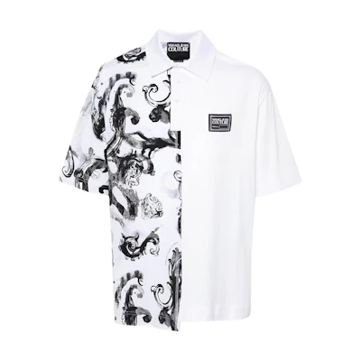 VERSACE JEANS Colorblock Logo Print Button-Up Polo Shirt Short Sleeve 76GAG6-28JS2-87003