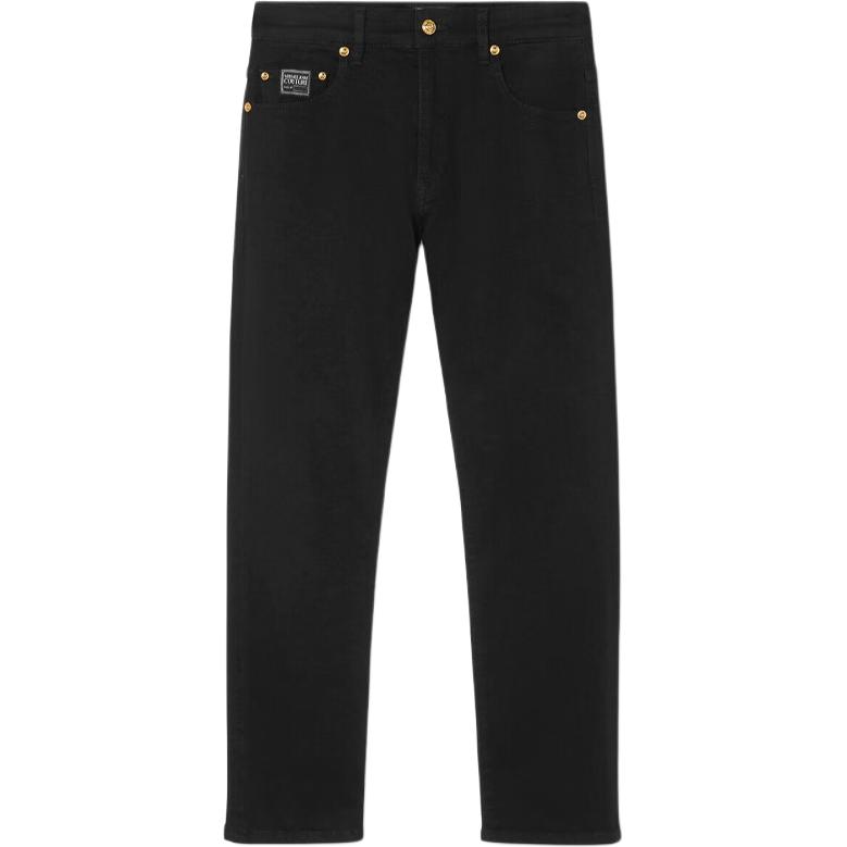 VERSACE JEANS Black Mid-Rise Slim Fit Straight Casual Pants for Men. 76GAB5S0-CDW00-909