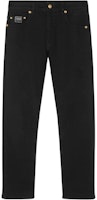 VERSACE JEANS Black Mid-Rise Slim Fit Straight Casual Pants for Men. 76GAB5S0-CDW00-909 VERSACE JEANS Black Mid-Rise Slim Fit Straight Casual Pants for Men. 76GAB5S0-CDW00-909