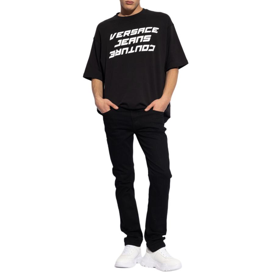 Details for 베르사체 진 블랙 미드라이즈 슬림핏 스트레이트 남성 캐주얼 팬츠. 76GAB5S0-CDW00-909