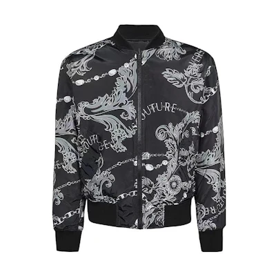 VERSACE JEANS COUTURE Black All-Over Print Reversible Zip-Up Jacket. 75GASD04-CQS70-899