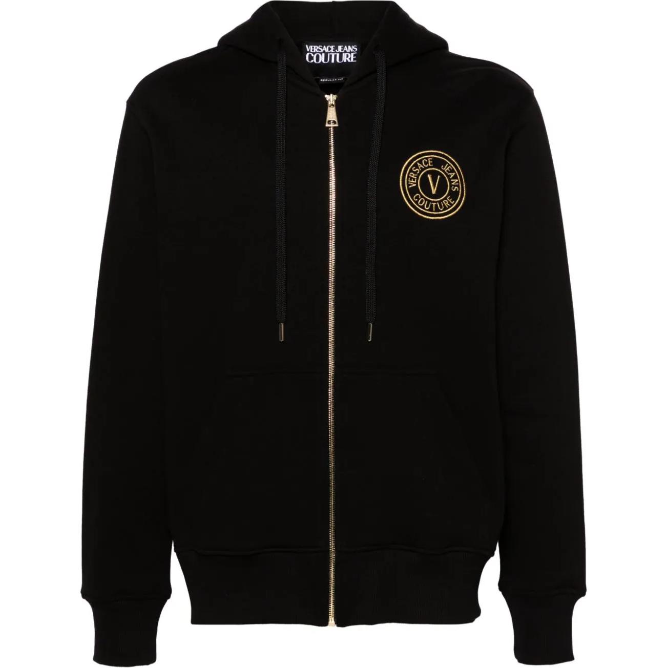 Order VERSACE JEANS COUTURE  Black Hoodie Jacket with Logo Embroidery Zip-up. 77GAIT00-CF00T-G89