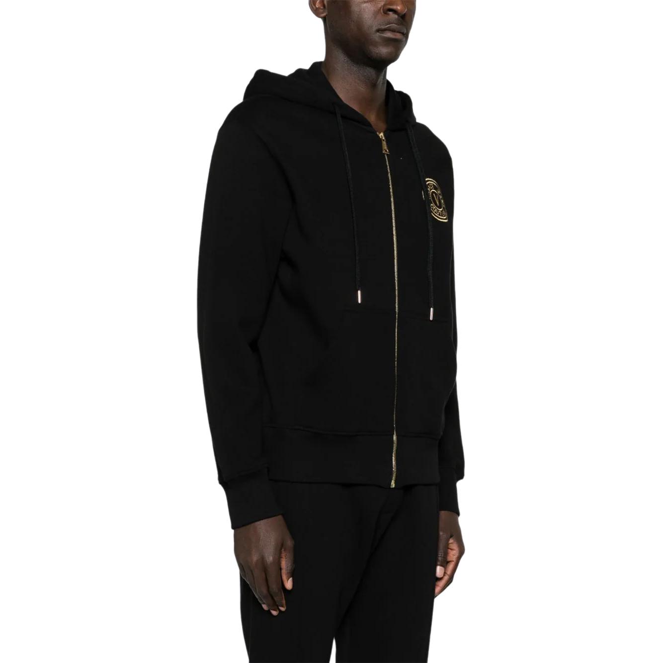 Purchase VERSACE JEANS COUTURE  Black Hoodie Jacket with Logo Embroidery Zip-up. 77GAIT00-CF00T-G89