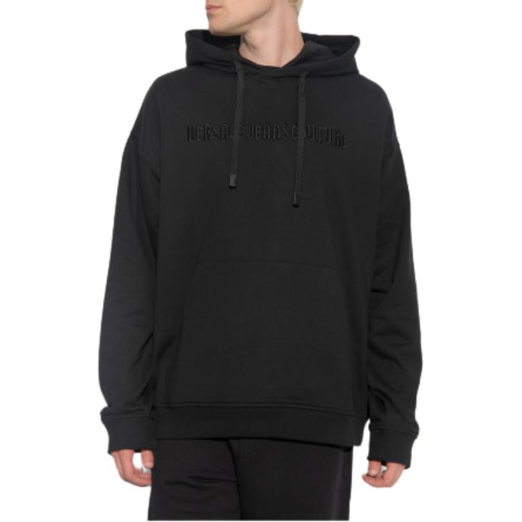 Shop VERSACE JEANS COUTURE 黑色連帽上衣 字母印花設計 77GAIC01-CF02C-899