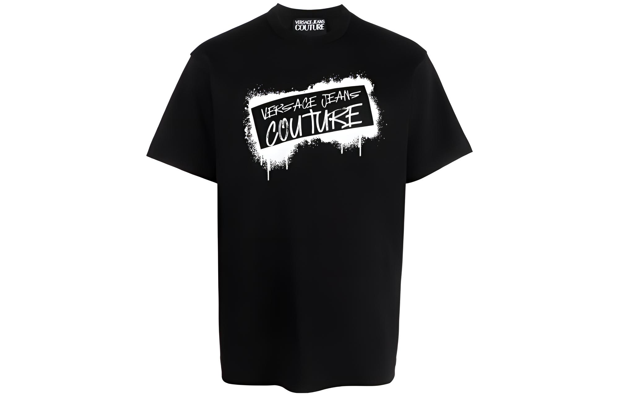 VERSACE JEANS COUTURE  Black Letter Print Crewneck T-Shirt 75GAHT14-CJ02O-899