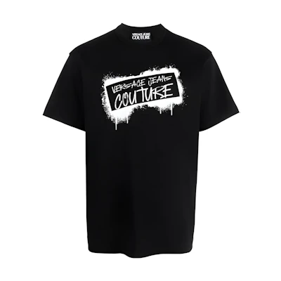VERSACE JEANS COUTURE Black Letter Print Crewneck T-Shirt 75GAHT14-CJ02O-899