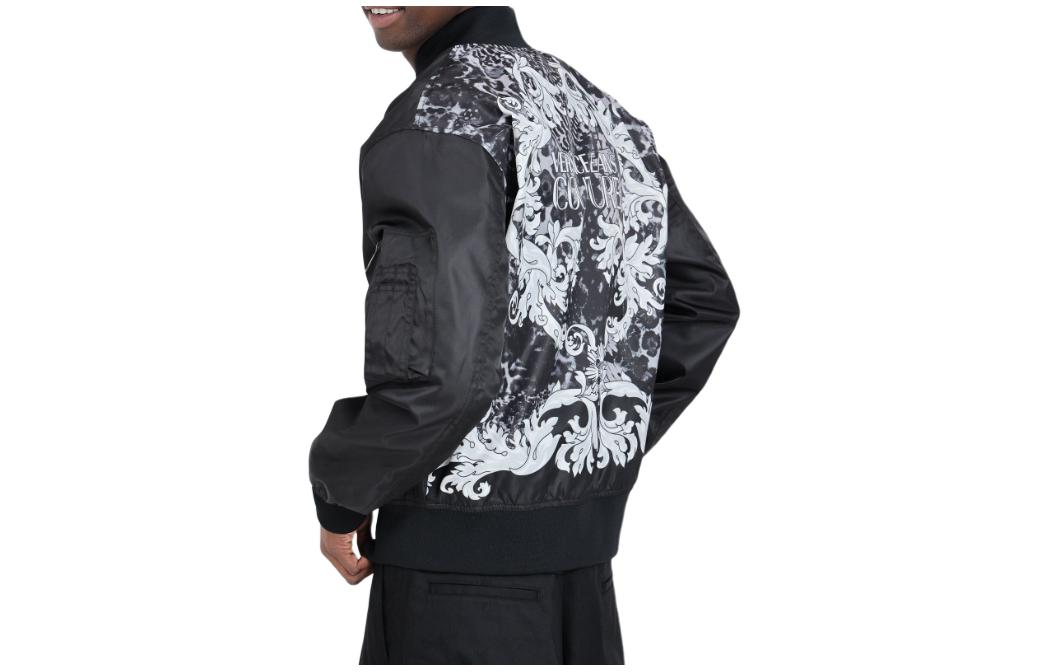 Shop VERSACE JEANS COUTURE  Black Logo Bomber Jacket with Long Sleeves 76GAS408CQD20899