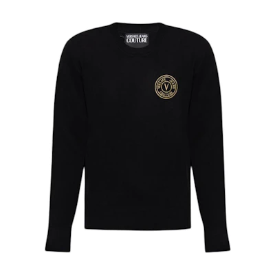 VERSACE JEANS COUTURE Black Logo Crewneck Sweater. 77GAFMH7-CMH41-G89