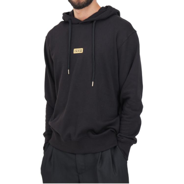 Shop VERSACE JEANS COUTURE 黑色標誌連帽衫。 77GAIT08CF00T899