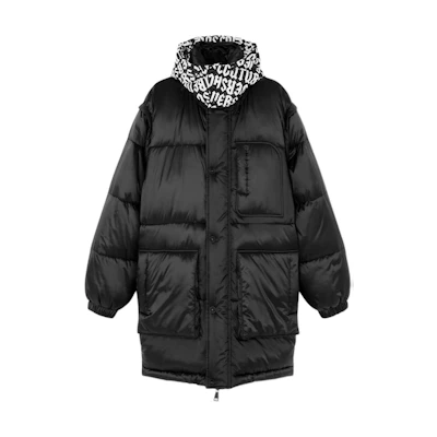VERSACE JEANS COUTURE Black Parka with Logo Print and Detachable Hood. E77GAS428-ECQD61-E899
