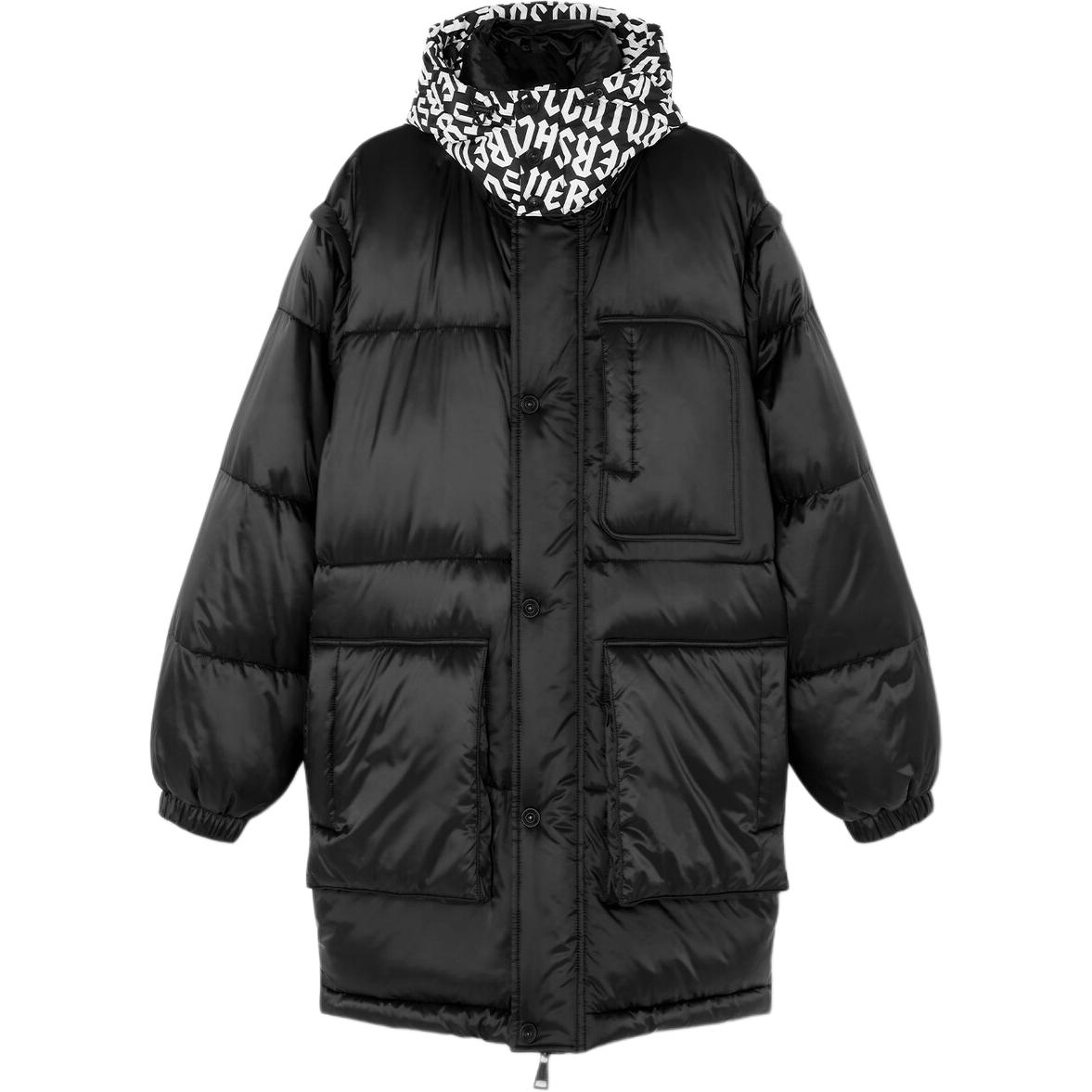 Order VERSACE JEANS COUTURE  Black Parka with Logo Print and Detachable Hood. E77GAS428-ECQD61-E899