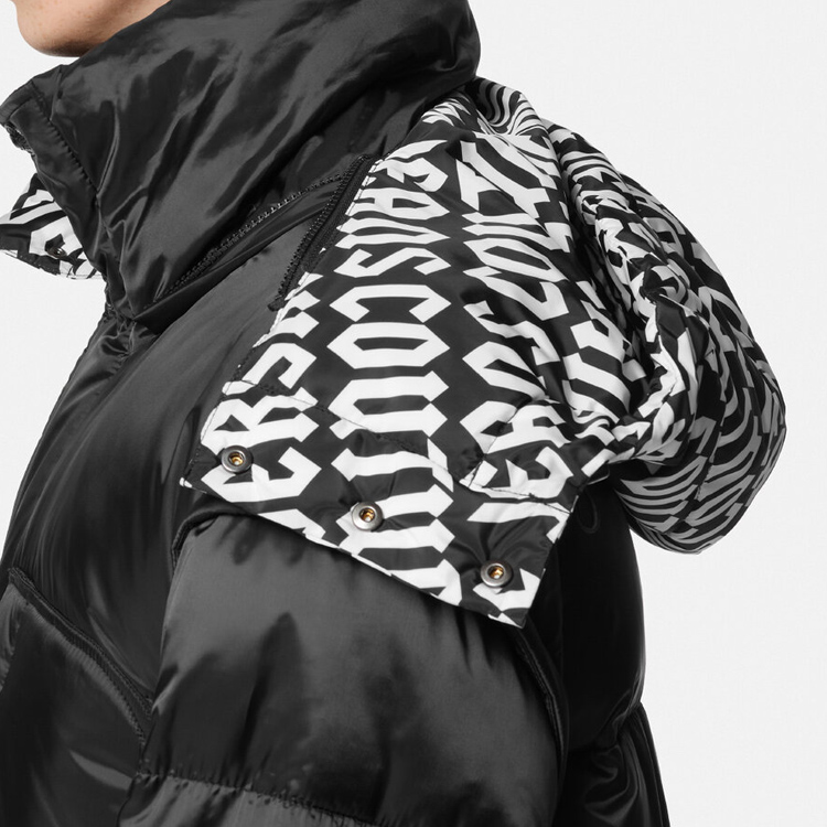 Details for VERSACE JEANS COUTURE  Black Parka with Logo Print and Detachable Hood. E77GAS428-ECQD61-E899