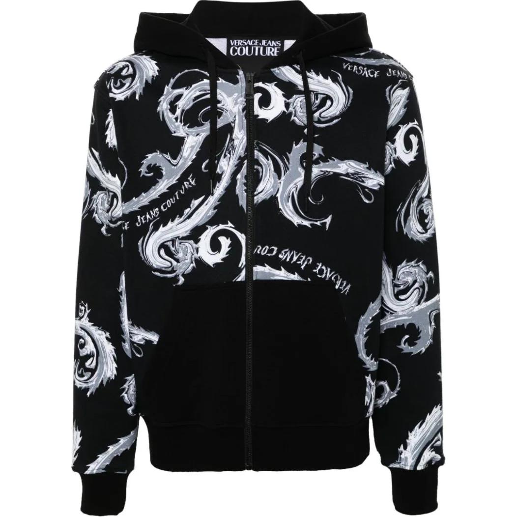 VERSACE JEANS COUTURE  Black Patterned Hooded Zip Jacket 77GAI3Z1-FS161-KJ2