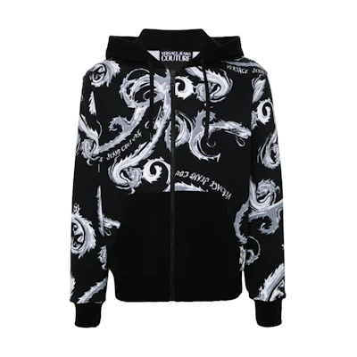 VERSACE JEANS COUTURE Black Patterned Hooded Zip Jacket 77GAI3Z1-FS161-KJ2