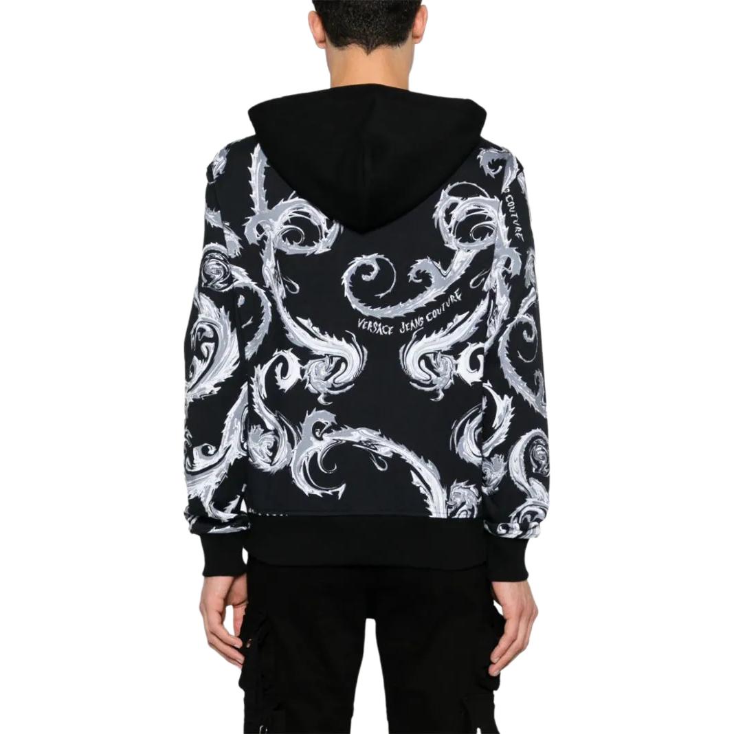 Shop 베르사체 진스 쿠튀르 블랙 패턴 후드 집업 재킷 77GAI3Z1-FS161-KJ2