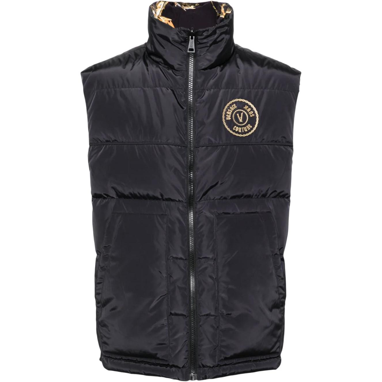 VERSACE Jeans Couture  Black Sleeveless Vest with Logo Patch. 77GAPD22-CQD54-G89