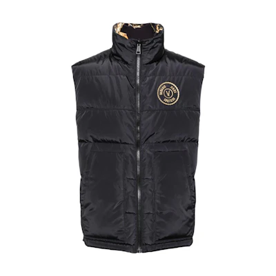 VERSACE Jeans Couture Black Sleeveless Vest with Logo Patch. 77GAPD22-CQD54-G89