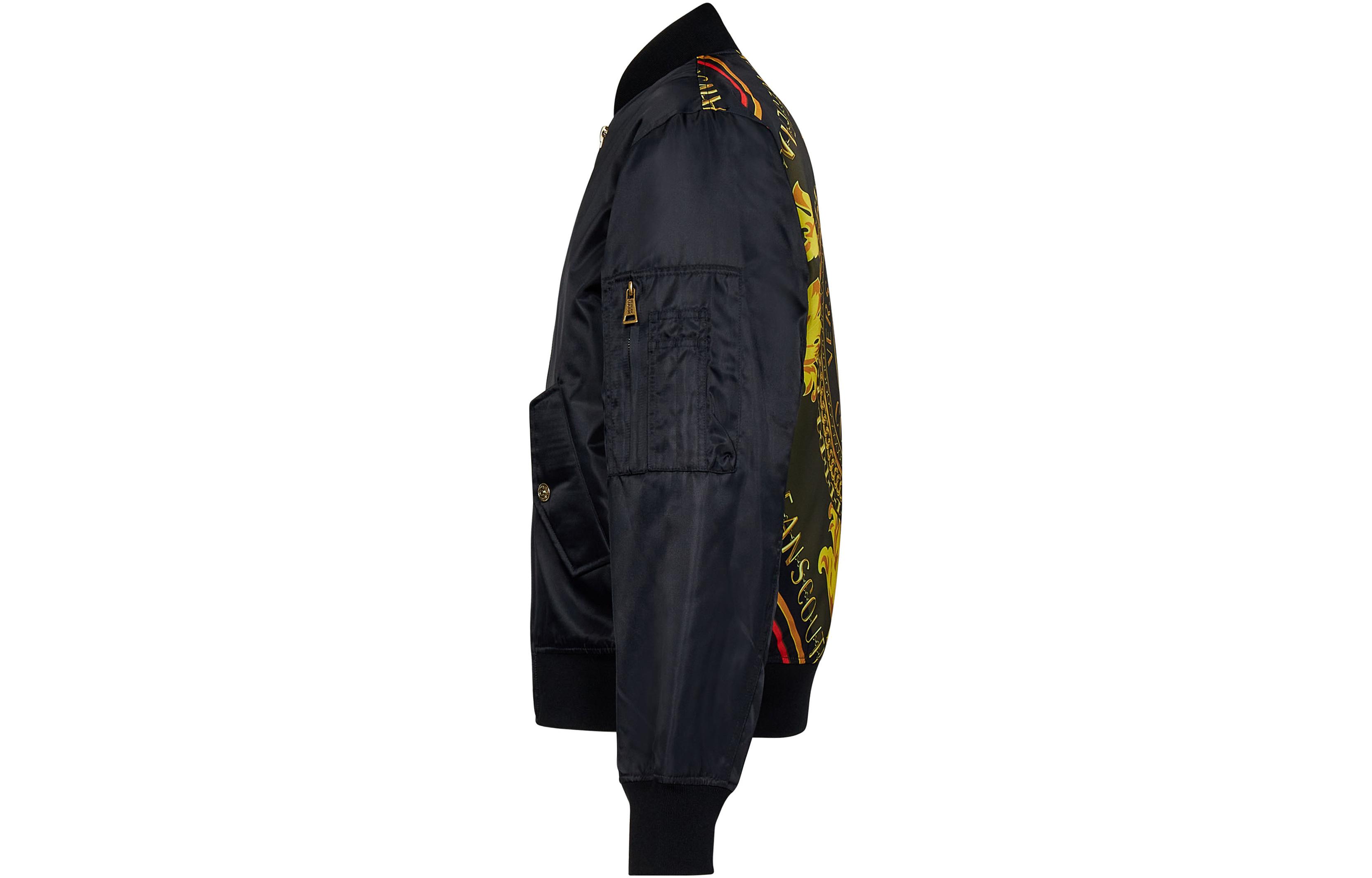 Shop VERSACE JEANS COUTURE  Black Zip-Up Letter Print Jacket 75GASD07-CQD20-899