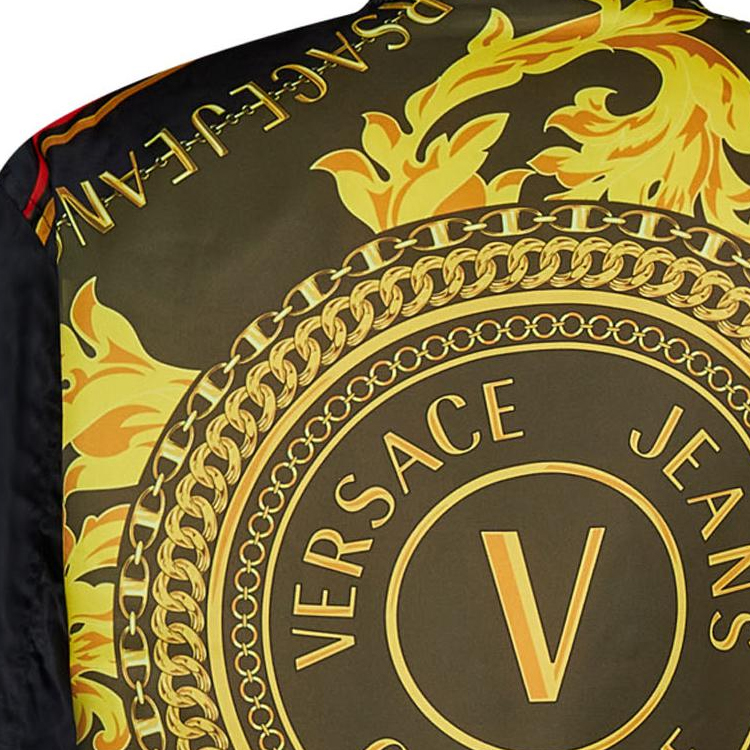 Sizing VERSACE JEANS COUTURE  Black Zip-Up Letter Print Jacket 75GASD07-CQD20-899