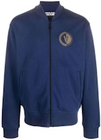 VERSACE JEANS COUTURE Blue Letter Print Zip Bomber Jacket 75GAIG07-CF00G-238 VERSACE JEANS COUTURE Blue Letter Print Zip Bomber Jacket 75GAIG07-CF00G-238