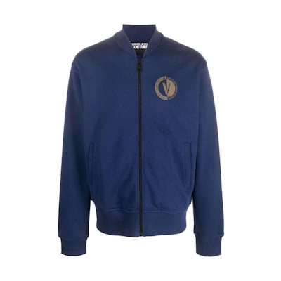 VERSACE JEANS COUTURE Blue Letter Print Zip Bomber Jacket 75GAIG07-CF00G-238