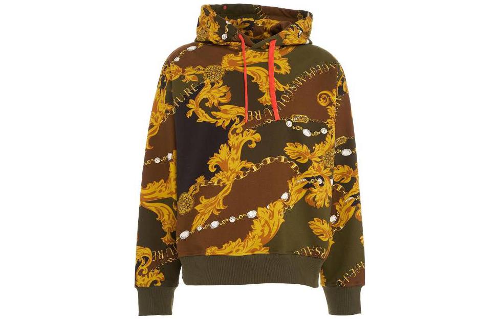VERSACE JEANS COUTURE  Floral Hoodie with Drawstring and Letter Design. 75GAI3C0-FS10232-G70