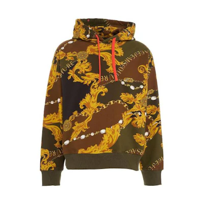 VERSACE JEANS COUTURE Floral Hoodie with Drawstring and Letter Design. 75GAI3C0-FS10232-G70