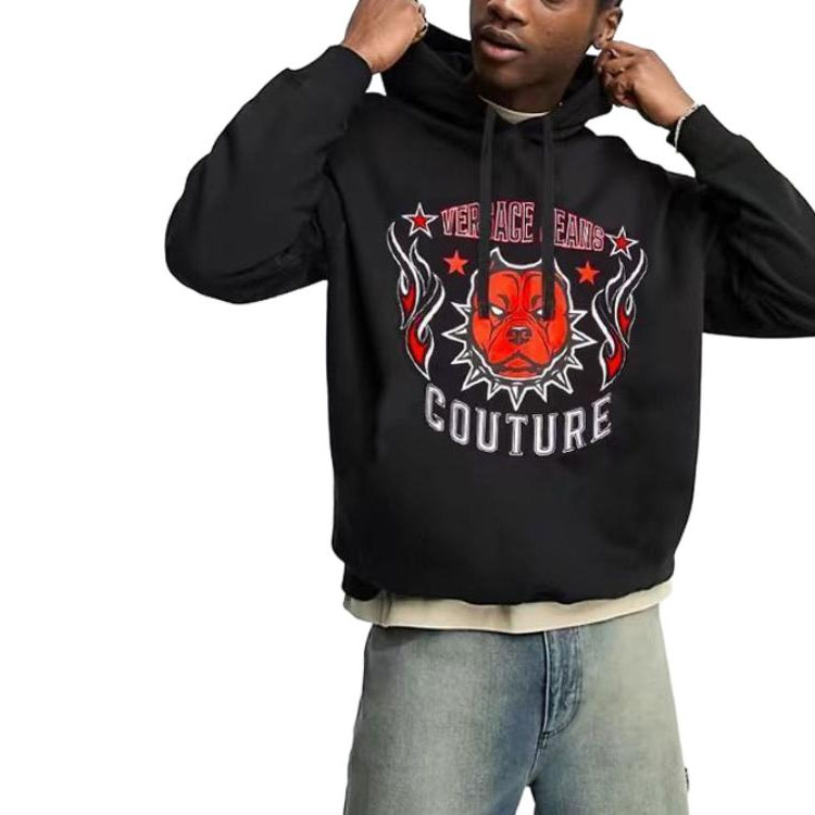 Lookbook Sudadera con Capucha Negro de VERSACE JEANS COUTURE con Logo y Estampado Animal. 75GAIE03-CF02E-899