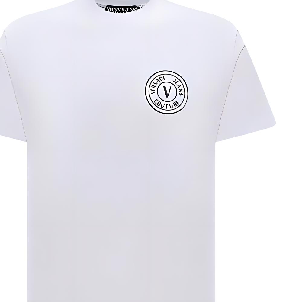 Sizing VERSACE JEANS COUTURE  Logo Print Crewneck T-Shirt White 74GAHT06-CJ00T-003