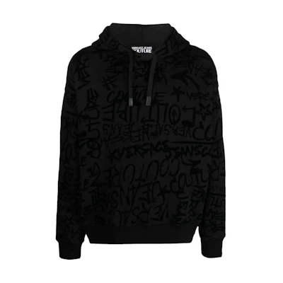 VERSACE JEANS COUTURE Loose Fit All-Over Logo Print Hoodie. 75GAI3C0-FS095-899
