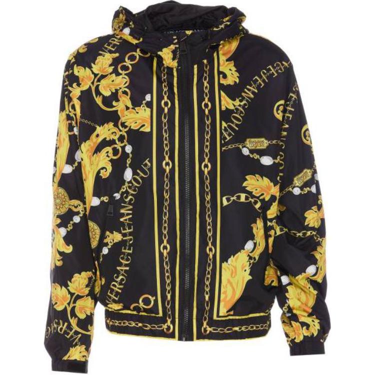 VERSACE JEANS COUTURE  Slim Fit All-Over Print Hoodie Jacket - Black 75GASD05-CQS72-G89