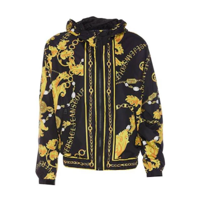 VERSACE JEANS COUTURE Slim Fit All-Over Print Hoodie Jacket - Black 75GASD05-CQS72-G89