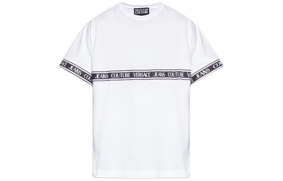 VERSACE JEANS COUTURE  White Logo Embroidered Relaxed Fit T-Shirt. 76GAHC06-CJ01C-003