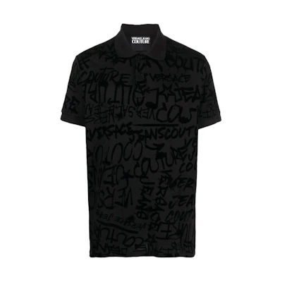 VERSACE JEANS COUTURE All-Over Logo Polo T-Shirt Black. 75GAG6-R1JS2-12899