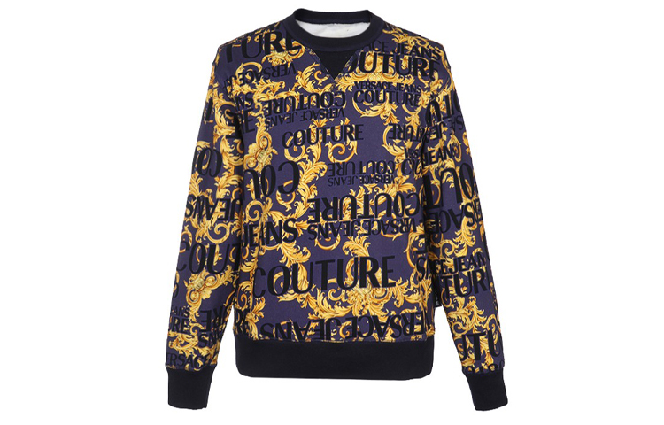 VERSACE JEANS COUTURE All-Over Logo Print Crewneck Sweatshirt Blue/Purple B7GVA702-SM600-200