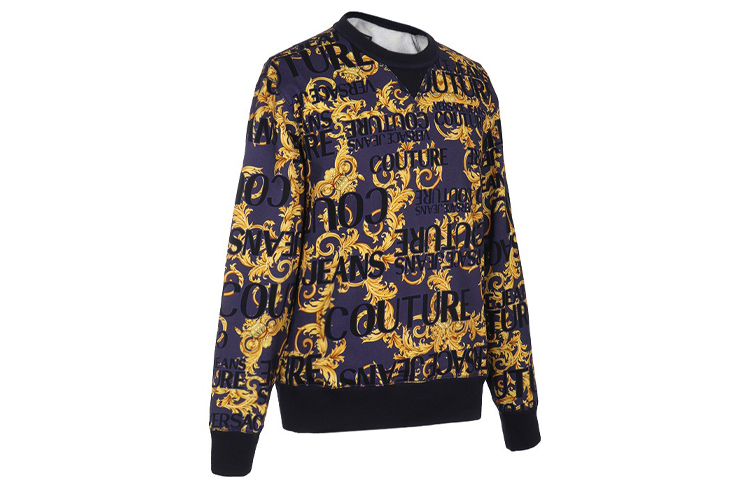 Shop 베르사체 진스 쿠튀르 올오버 로고 프린트 크루넥 스웨트셔츠 블루/퍼플 B7GVA702-SM600-200