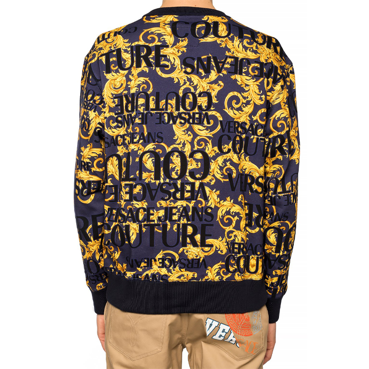 Details for 베르사체 진스 쿠튀르 올오버 로고 프린트 크루넥 스웨트셔츠 블루/퍼플 B7GVA702-SM600-200