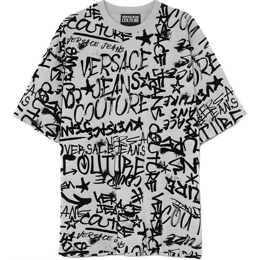 VERSACE JEANS COUTURE All-Over Logo Print Grey  Casual T-Shirt. E75GAH6O0-EJS212-E802