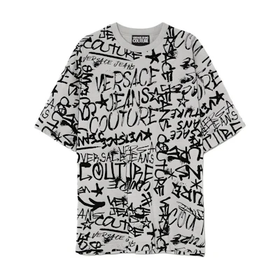 VERSACE JEANS COUTURE All-Over Logo Print Grey Casual T-Shirt. E75GAH6O0-EJS212-E802