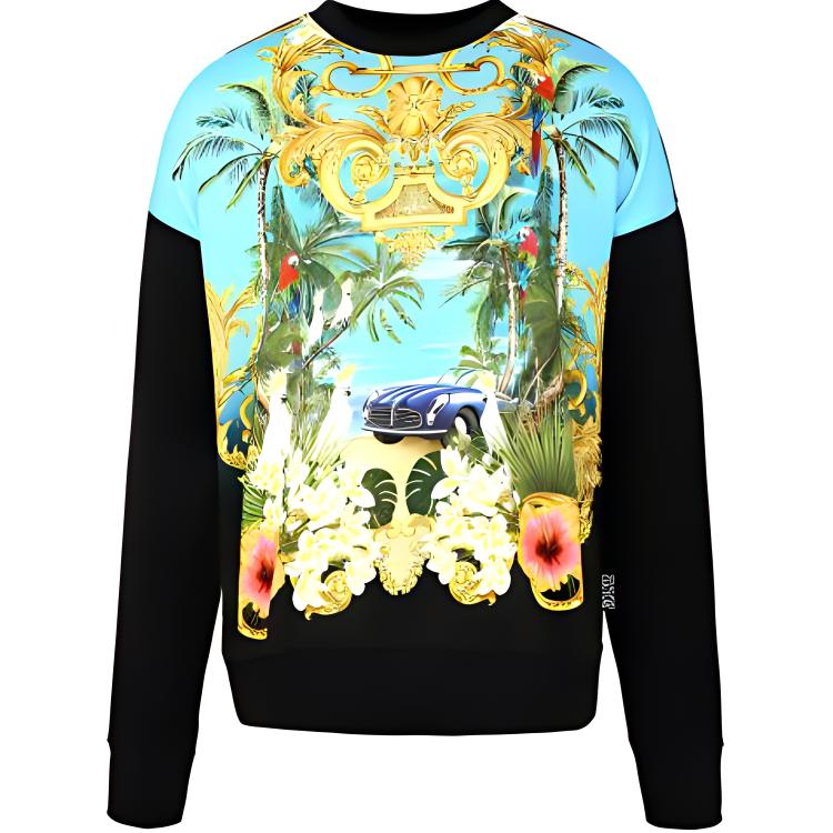 Versace Jeans Couture All-Over Print Crewneck Sweatshirt Black Mens B7GVA743-SI600-983