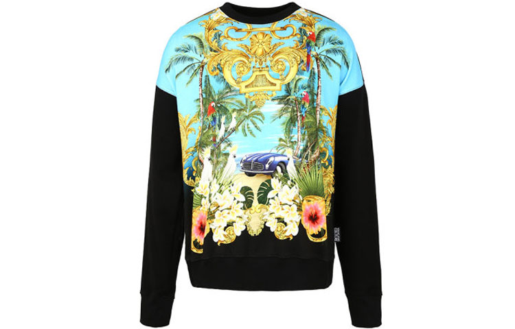 Order Versace Jeans Couture Baju Sejuk Leher Bulat Hitam Corak Penuh Lelaki B7GVA743-SI600-983